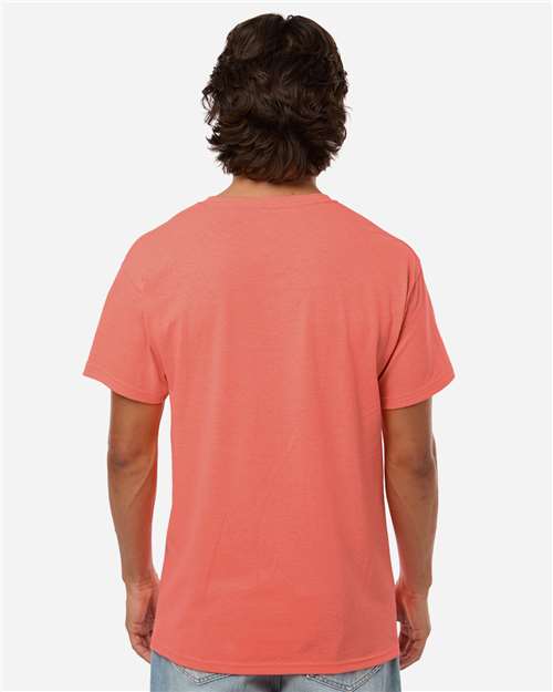 M&O 4800 Men's Gold Soft Touch T-Shirt - Heather Coral - model back
