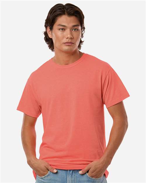 M&O 4800 Men's Gold Soft Touch T-Shirt - Heather Coral - model front