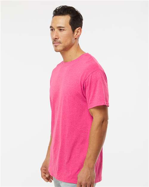 M&O 4800 Men's Gold Soft Touch T-Shirt - Neon Pink - model side