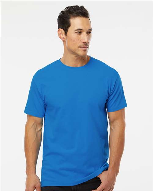 M&O 4800 Men's Gold Soft Touch T-Shirt - Ocean Blue - model front