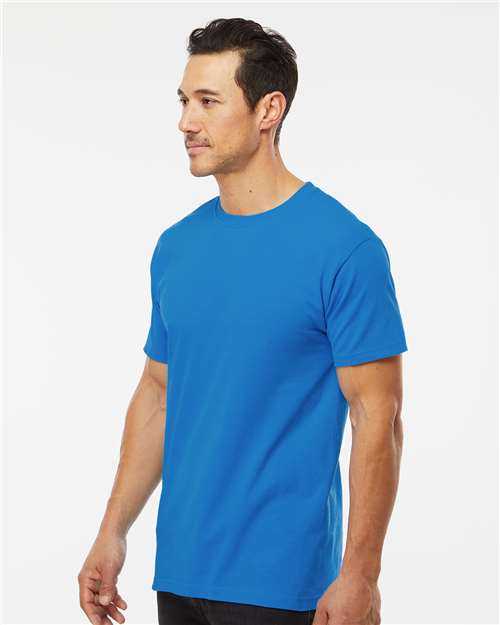M&O 4800 Men's Gold Soft Touch T-Shirt - Ocean Blue - model side