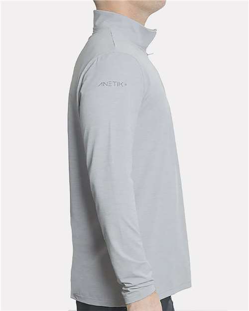 ANETIK MVQTRL9 Men's Low Pro Quarter-Zip Pullover - Alloy Heathered - model side