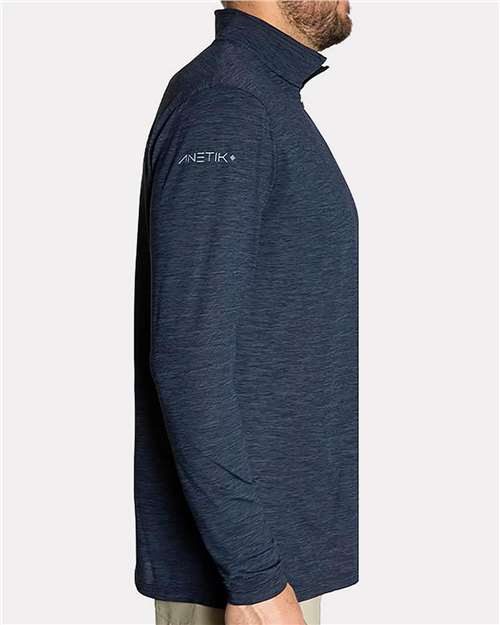 ANETIK MVQTRL9 Men's Low Pro Quarter-Zip Pullover - Midnight Heathered - model side