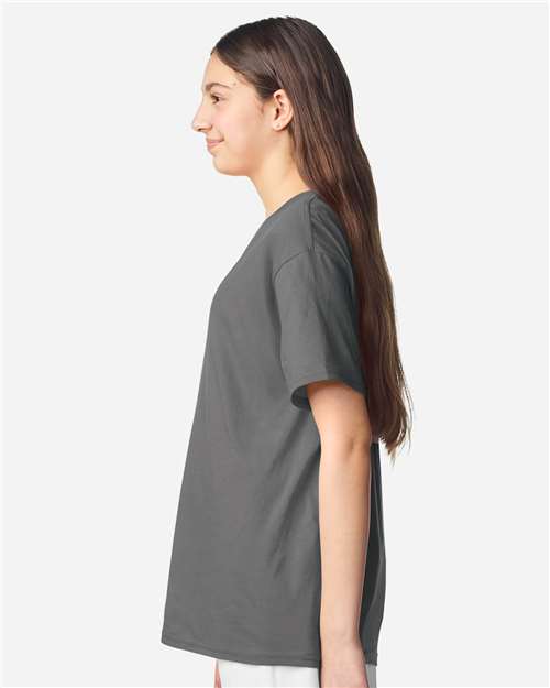 Gildan 3000B Youth Light Cotton T-Shirt - Charcoal - model side
