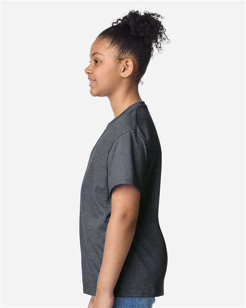 Gildan 3000B Youth Light Cotton T-Shirt - Dark Heather - model side