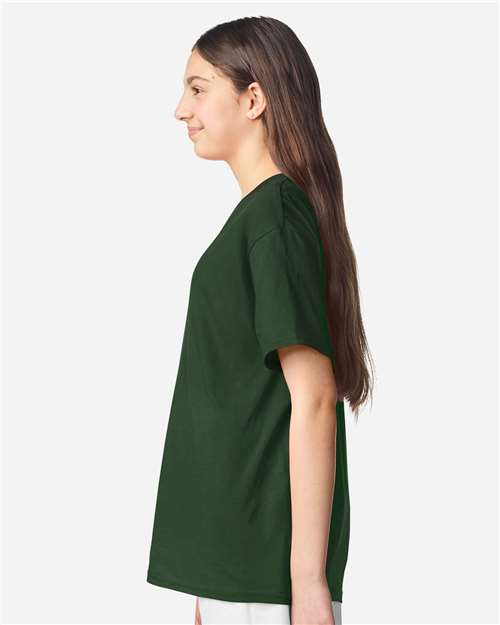 Gildan 3000B Youth Light Cotton T-Shirt - Forest Green - model side