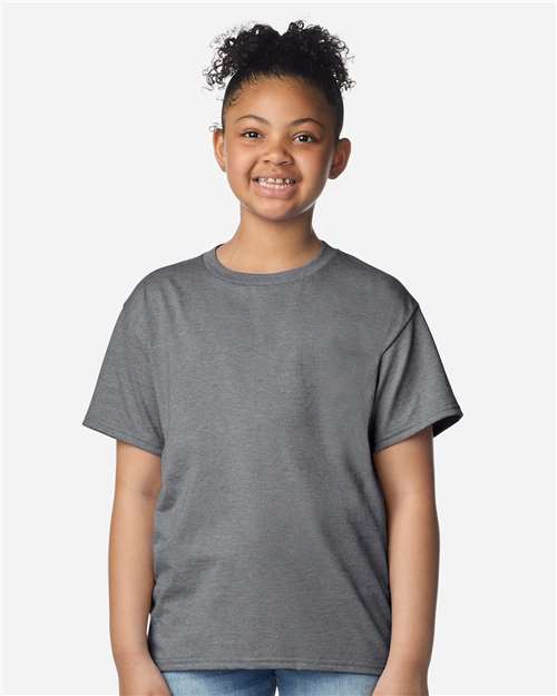 Gildan 3000B Youth Light Cotton T-Shirt - Graphite Heather - model front