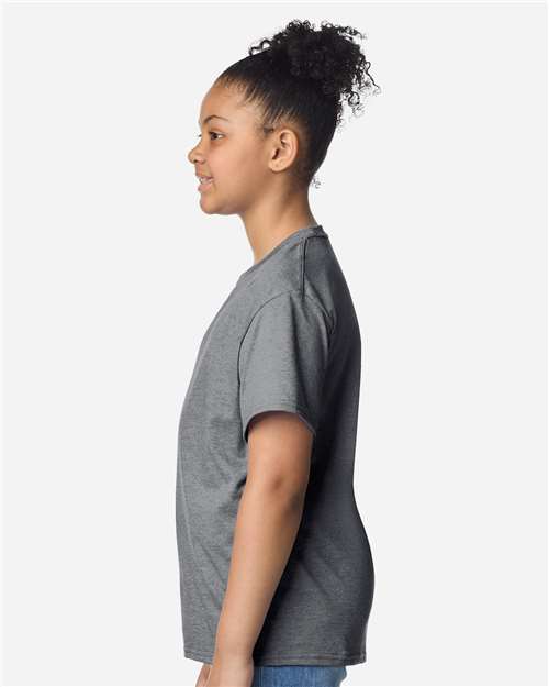 Gildan 3000B Youth Light Cotton T-Shirt - Graphite Heather - model side