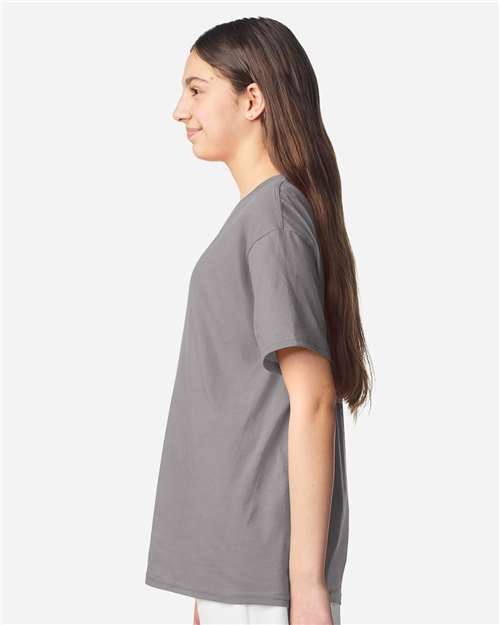 Gildan 3000B Youth Light Cotton T-Shirt - Gravel - model side