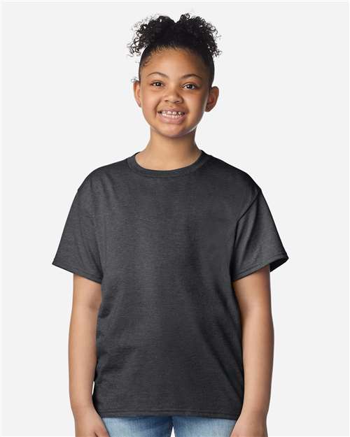 Gildan 3000B Youth Light Cotton T-Shirt - Heather Dark Grey - model front