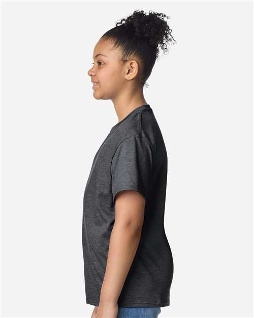 Gildan 3000B Youth Light Cotton T-Shirt - Heather Dark Grey - model side