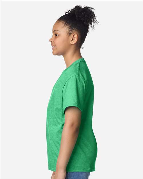 Gildan 3000B Youth Light Cotton T-Shirt - Heather Irish Green - model side