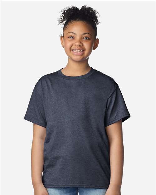 Gildan 3000B Youth Light Cotton T-Shirt - Heather Navy - model front