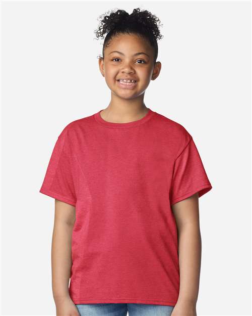 Gildan 3000B Youth Light Cotton T-Shirt - Heather Red - model front