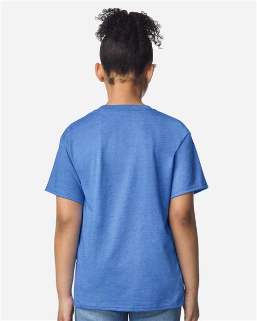 Gildan 3000B Youth Light Cotton T-Shirt - Heather Royal - model back