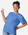 Gildan 3000B Youth Light Cotton T-Shirt - Heather Royal - model front