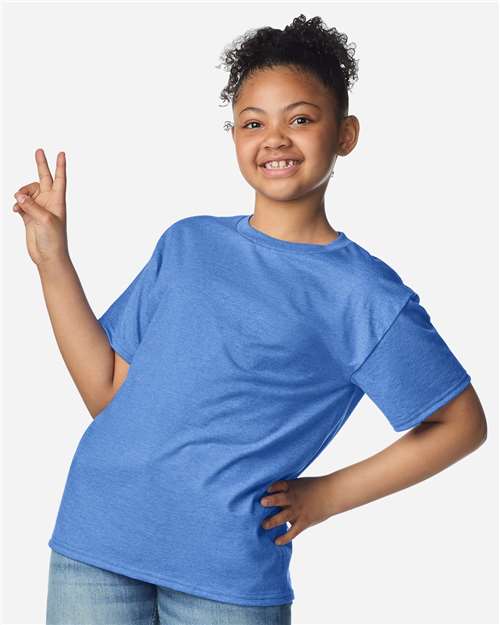 Gildan 3000B Youth Light Cotton T-Shirt - Heather Royal - model front