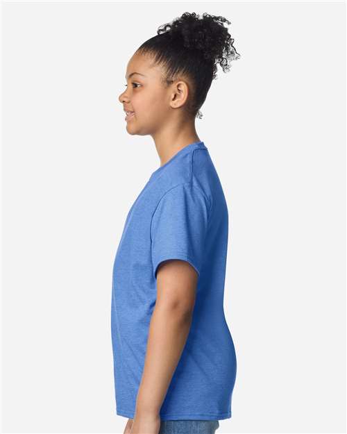 Gildan 3000B Youth Light Cotton T-Shirt - Heather Royal - model side
