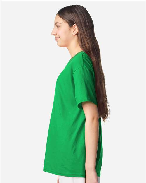 Gildan 3000B Youth Light Cotton T-Shirt - Irish Green - model side