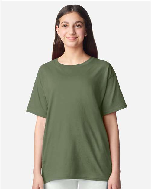 Gildan 3000B Youth Light Cotton T-Shirt - Military Green - model front