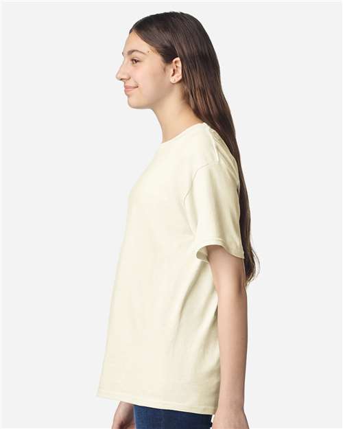 Gildan 3000B Youth Light Cotton T-Shirt - Off White - model side