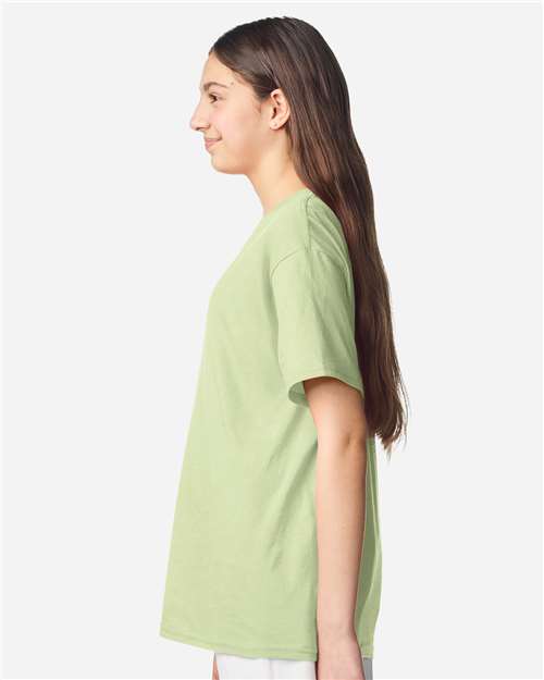 Gildan 3000B Youth Light Cotton T-Shirt - Pistachio - model side
