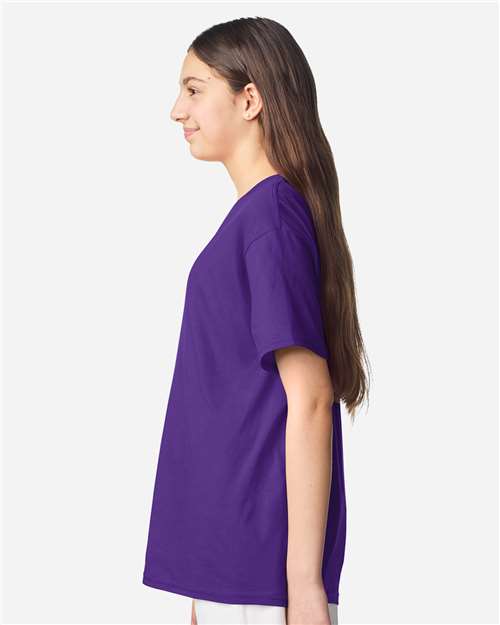 Gildan 3000B Youth Light Cotton T-Shirt - Purple - model side