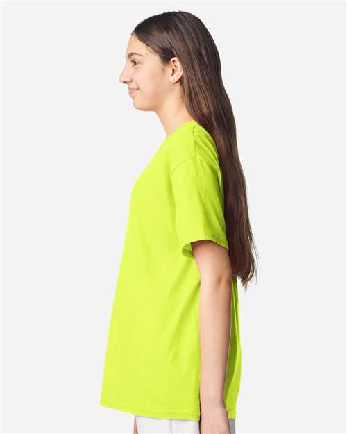 Gildan 3000B Youth Light Cotton T-Shirt - Safety Green - model side