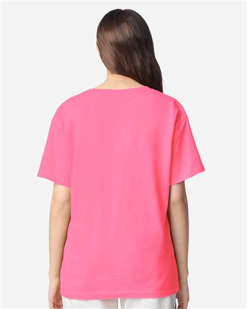Gildan 3000B Youth Light Cotton T-Shirt - Safety Pink - model back