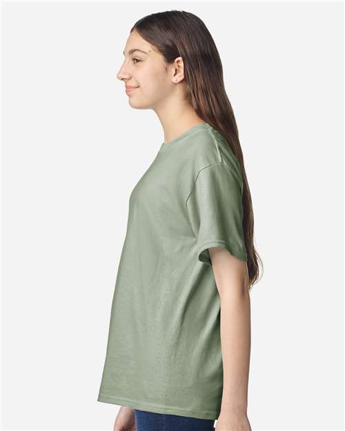 Gildan 3000B Youth Light Cotton T-Shirt - Sage - model side
