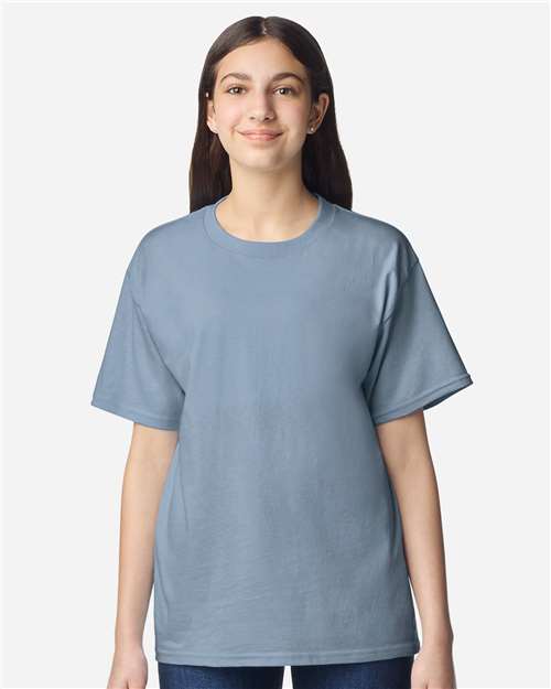 Gildan 3000B Youth Light Cotton T-Shirt - Stone Blue - model front