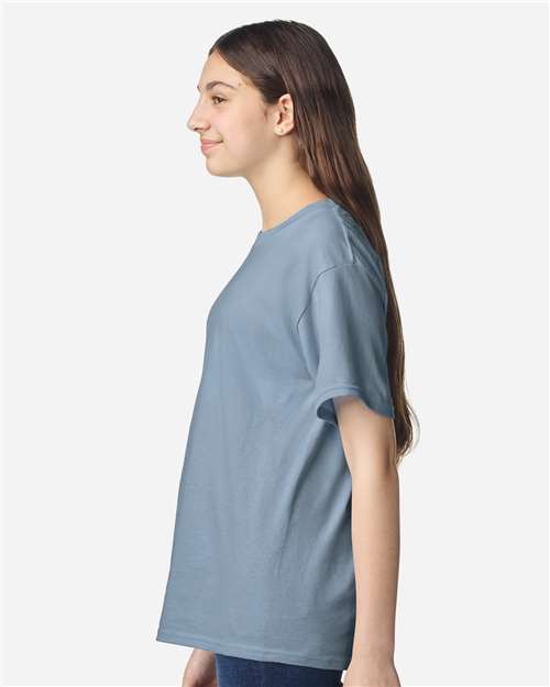 Gildan 3000B Youth Light Cotton T-Shirt - Stone Blue - model side