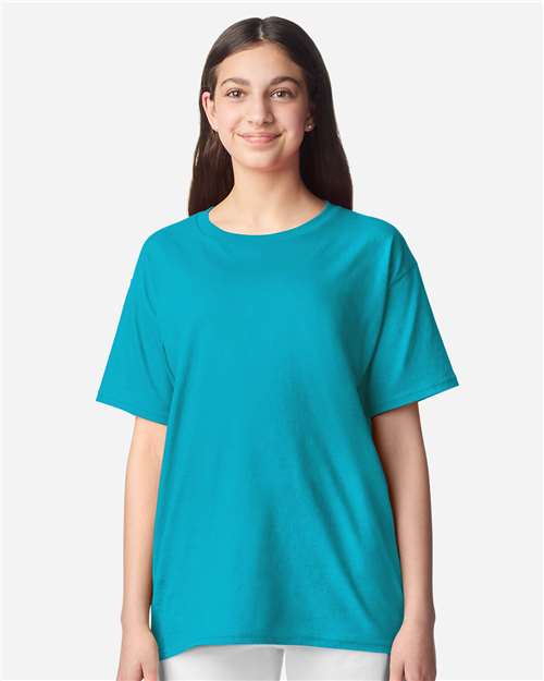 Gildan 3000B Youth Light Cotton T-Shirt - Tropical Blue - model front
