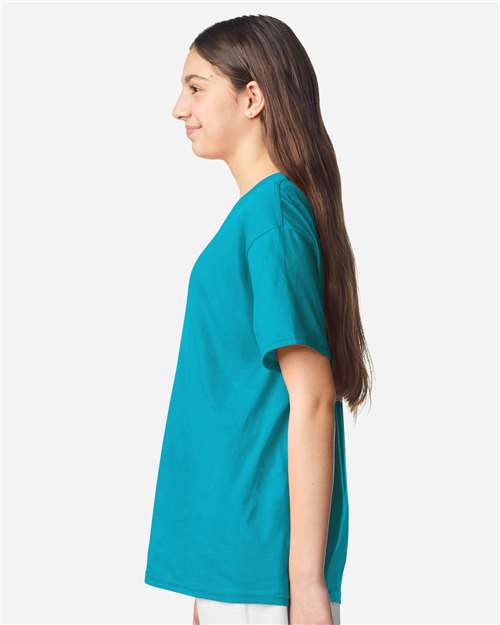 Gildan 3000B Youth Light Cotton T-Shirt - Tropical Blue - model side
