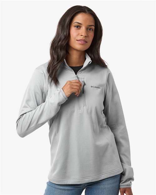 Columbia 213624 Women's Essential Hike Grid Fleece Half-Zip Pullover - Columbia Grey/ Columbia Grey - model front