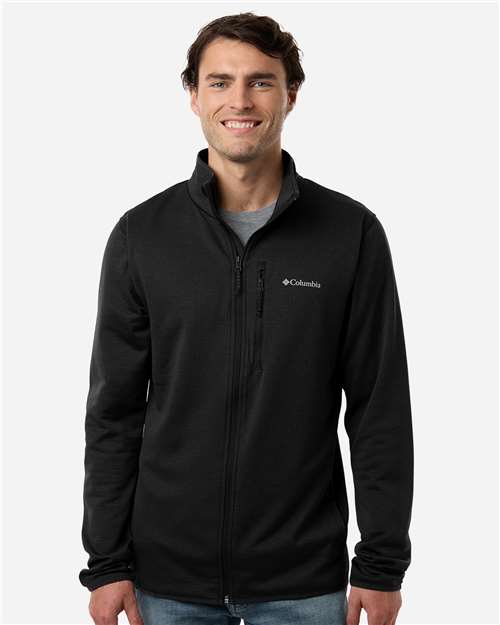 Columbia 213684 Men's Essential Hike Grid Fleece Full-Zip - Black - model front