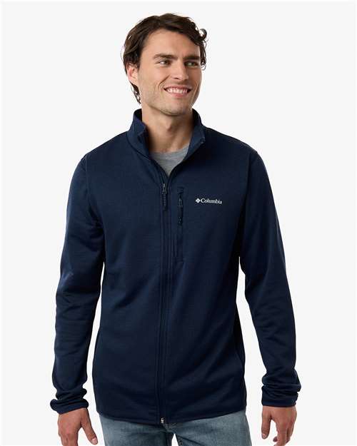 Columbia 213684 Men's Essential Hike Grid Fleece Full-Zip - Collegiate Navy - model front