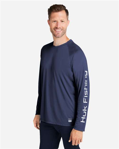 HUK H12L009 Men's LoPro Pursuit Long Sleeve T-Shirt - Naval Academy - model side