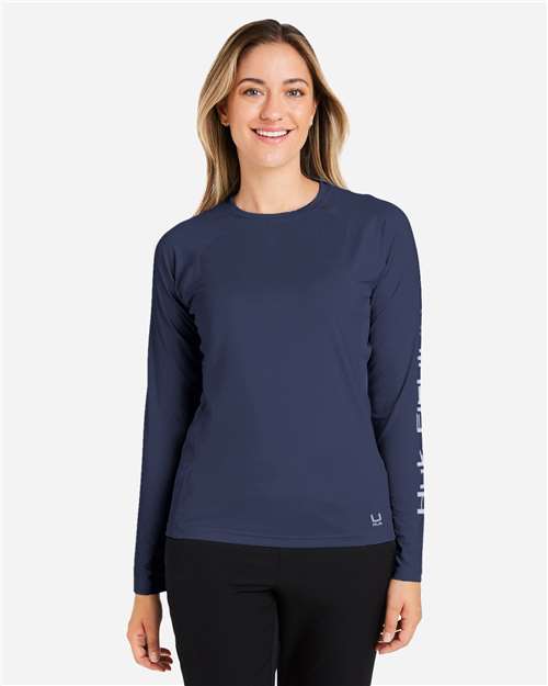 HUK H612L04 Women's LoPro Pursuit Long Sleeve T-Shirt - Naval Academy - model front