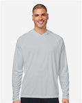 HUK H12L010 Men's LoPro Pursuit Long Sleeve Hooded T-Shirt - Harbor Mist - model front