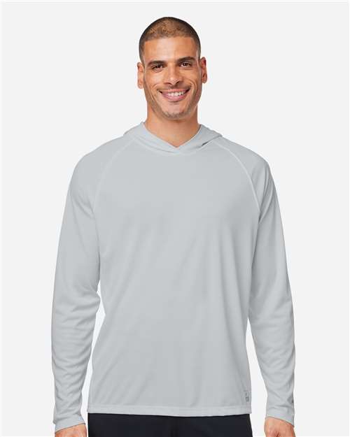 HUK H12L010 Men's LoPro Pursuit Long Sleeve Hooded T-Shirt - Harbor Mist - model front