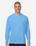 HUK H12L010 Men's LoPro Pursuit Long Sleeve Hooded T-Shirt - Marolina Blue - model front