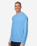 HUK H12L010 Men's LoPro Pursuit Long Sleeve Hooded T-Shirt - Marolina Blue - model side