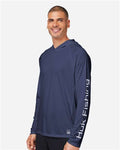 HUK H12L010 Men's LoPro Pursuit Long Sleeve Hooded T-Shirt - Naval Academy - model side