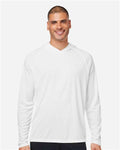 HUK H12L010 Men's LoPro Pursuit Long Sleeve Hooded T-Shirt - White - model front