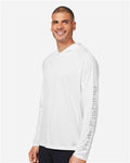 HUK H12L010 Men's LoPro Pursuit Long Sleeve Hooded T-Shirt - White - model side