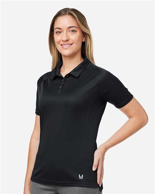 HUK H612L03 Women’s LoPro Solid Performance Polo - Black - model side
