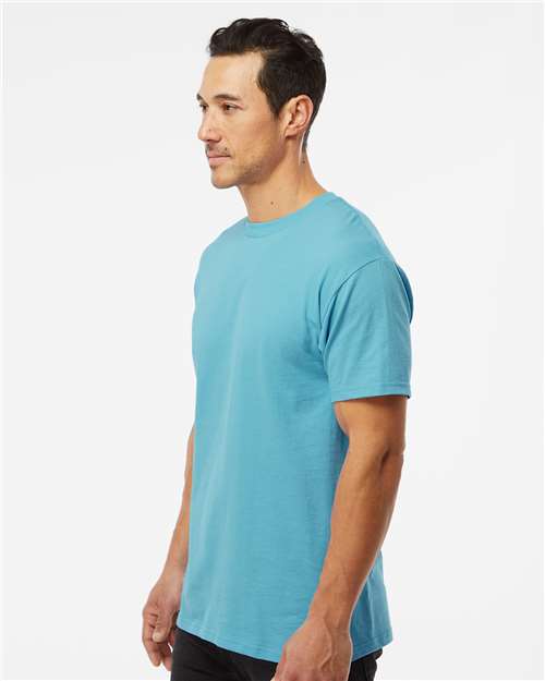 M&O 4800 Men's Gold Soft Touch T-Shirt - Diving Blue - model side