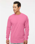 M&O 4820 Unisex Gold Soft Touch Long Sleeve T-Shirt - Azalea - model front