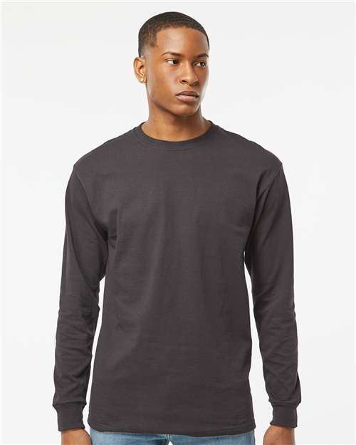 M&O 4820 Unisex Gold Soft Touch Long Sleeve T-Shirt - Charcoal - model front